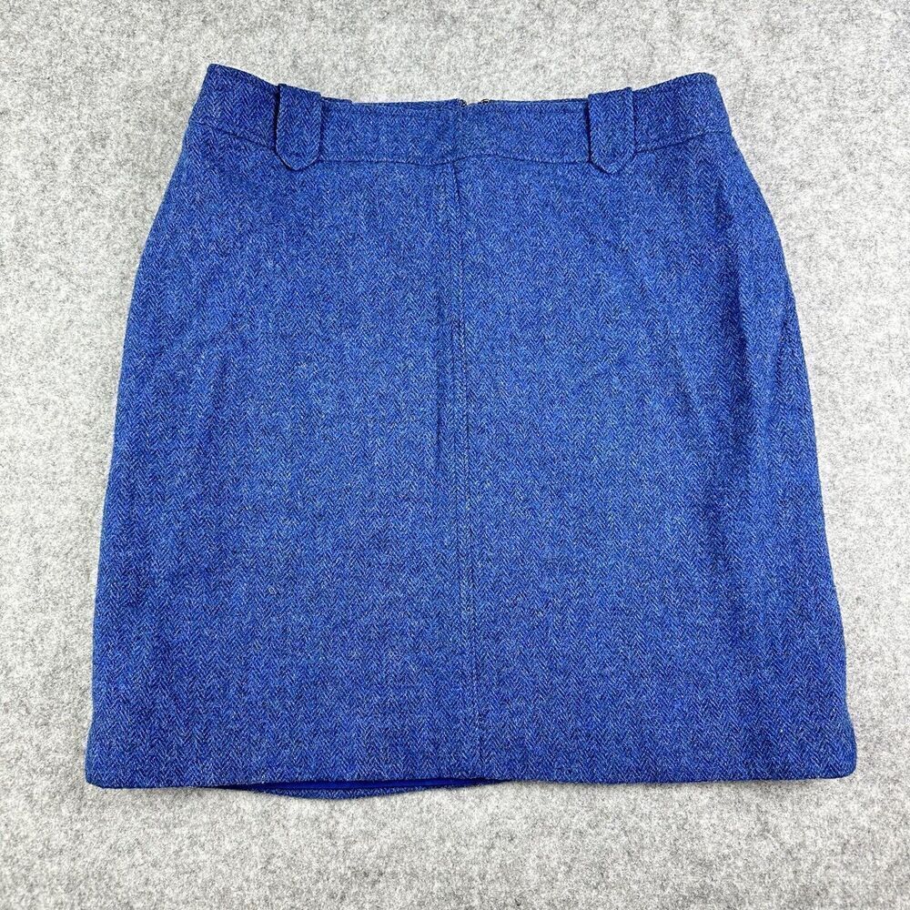 Talbots Wool Blend Straight Skirt Womens 8P Petite Blue Lined Herringbone Zip